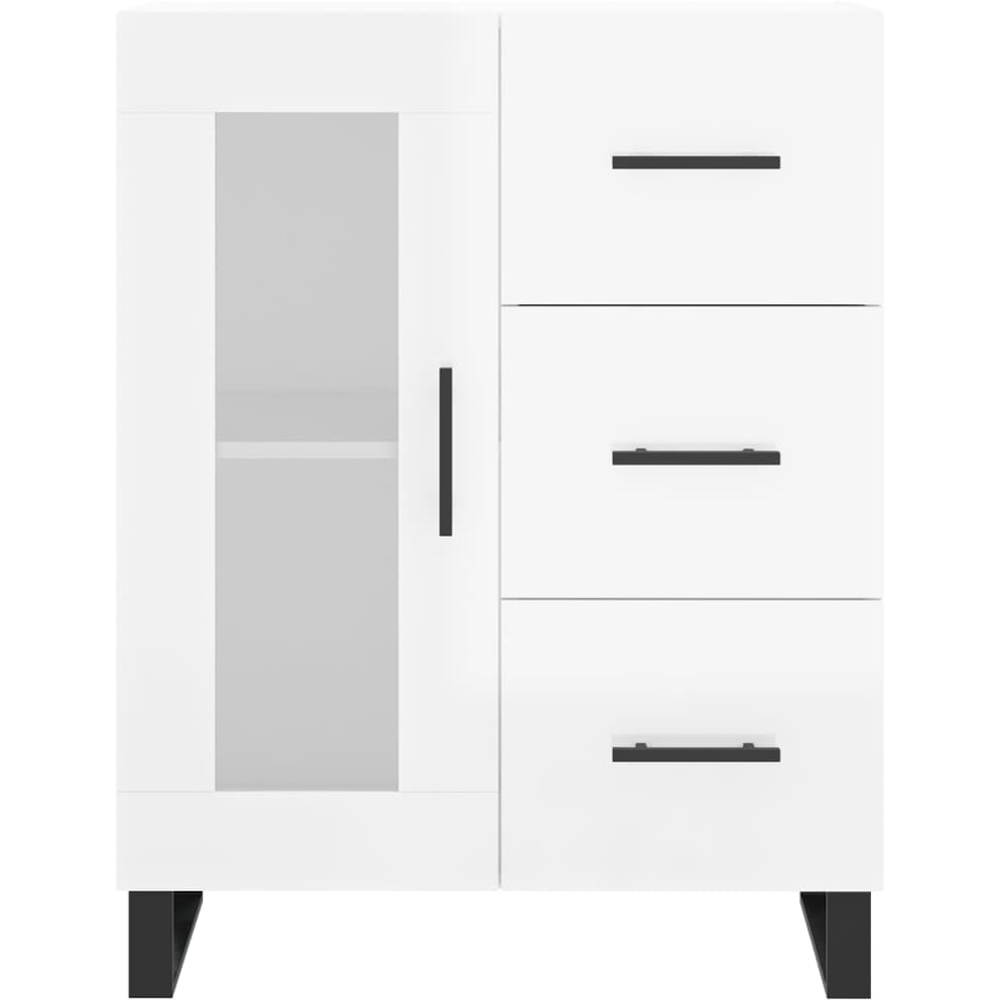 vidaXL Single Glass Door 3 Drawer High Gloss White Sideboard Image 3