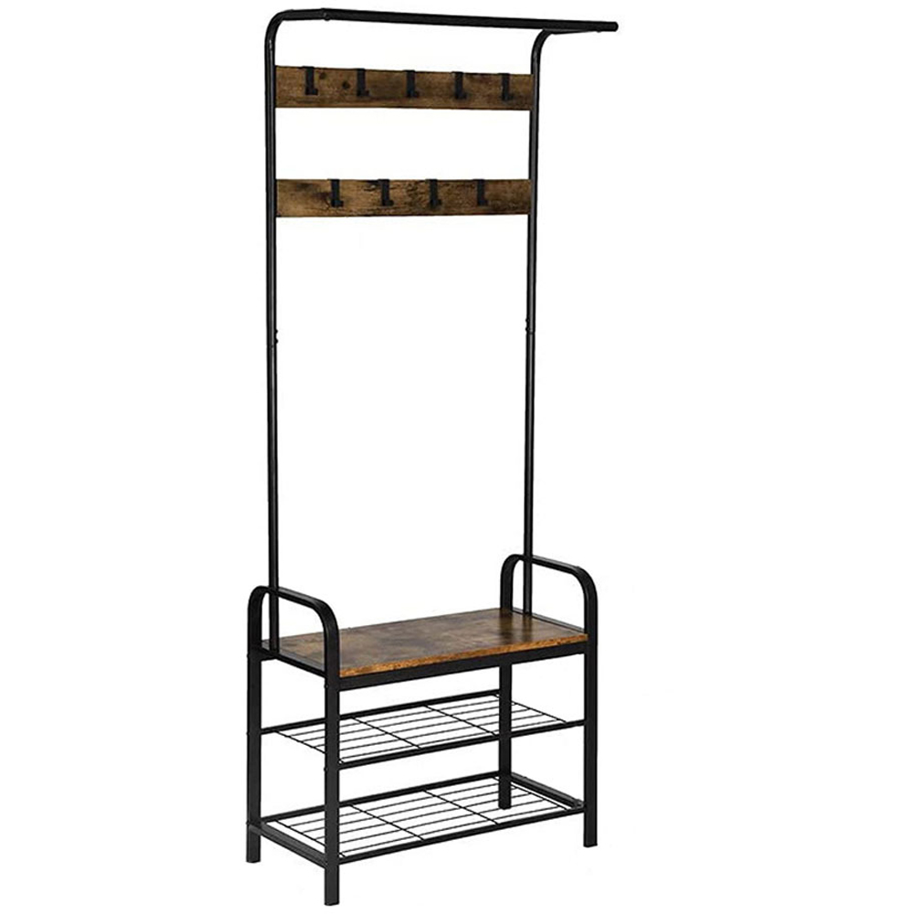 H&O Direct 3 Tier Brown and Black Coat and Shoe Rack Image 1