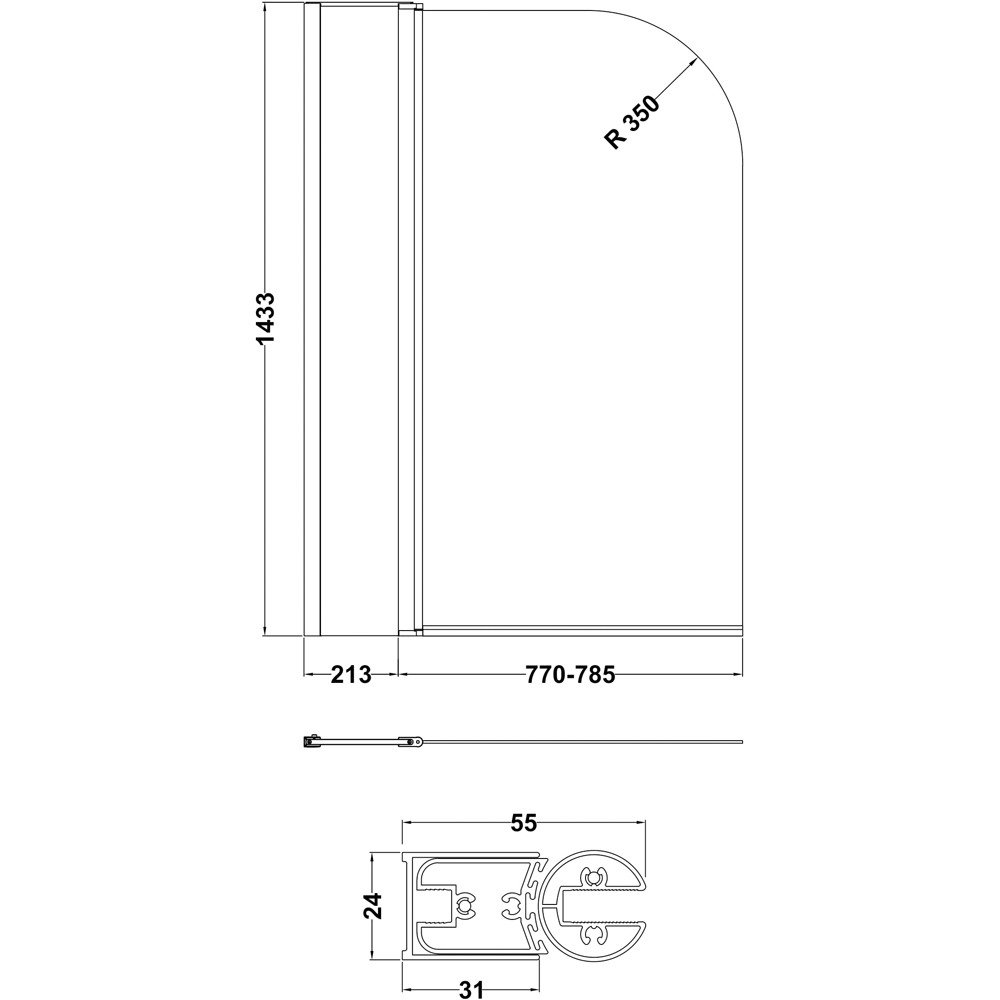 nuie Polished Chrome Round Bath Screen with Fixed Panel 790mm Image 3