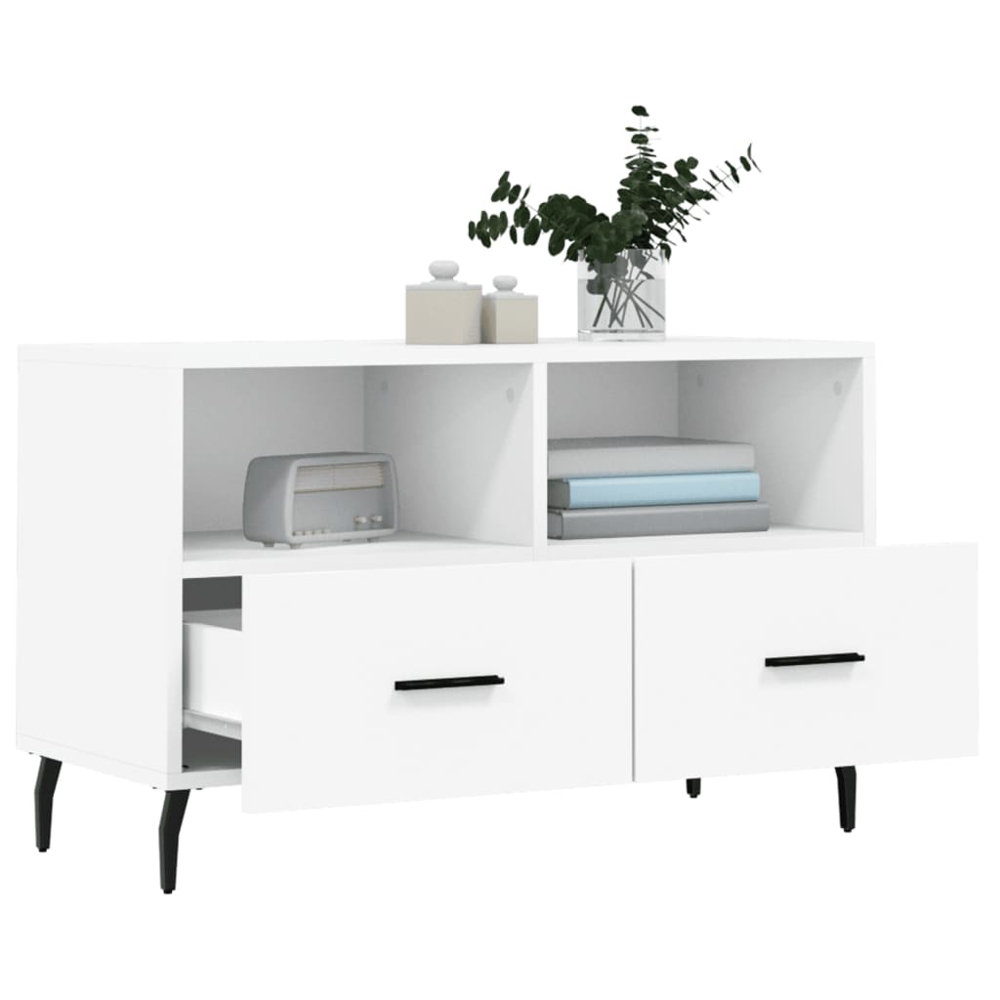 vidaXL 2 Drawer 2 Shelf White TV Cabinet Image 4