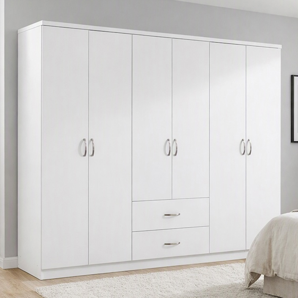 TJ'S Venice 6 Door 2 Drawer White Wardrobe Image 1