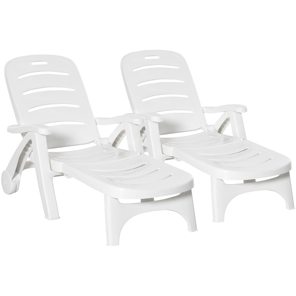 Outsunny Set of 2 White Foldable Outdoor Sun Lounger Image 2