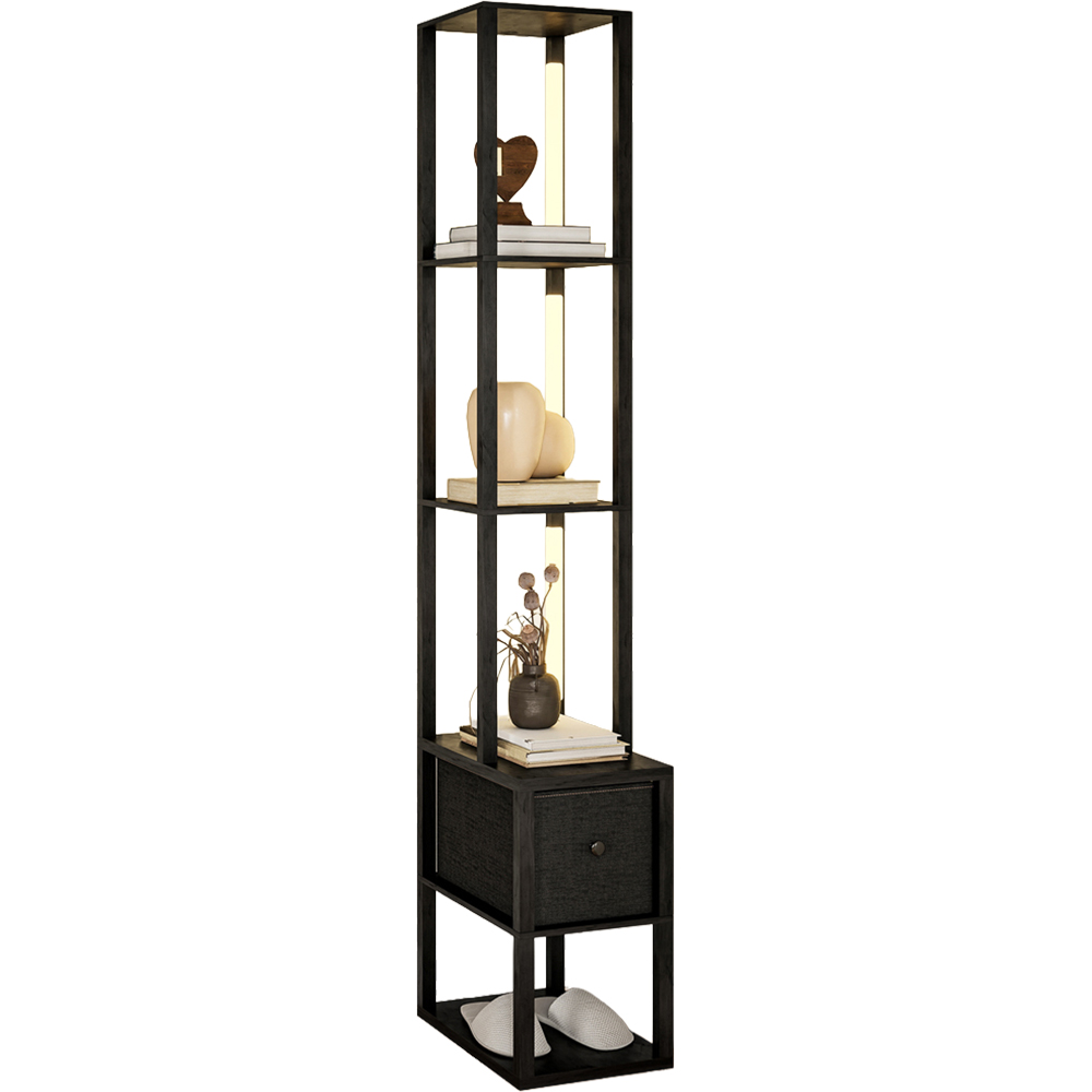 HOMCOM Single Drawer 4 Shelf Black LED Floor Lamp Image 1
