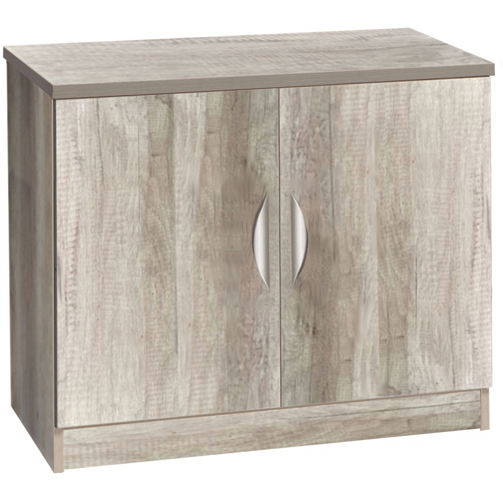 R White Cabinets 2 Door Grey Desk Height Wide Cupboard Image 2