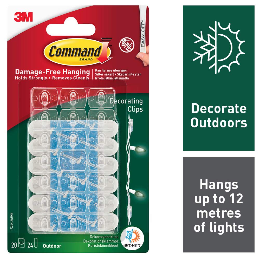 Command Clear Self Adhesive Outdoor Decorating Clips 20 Pack Image 1