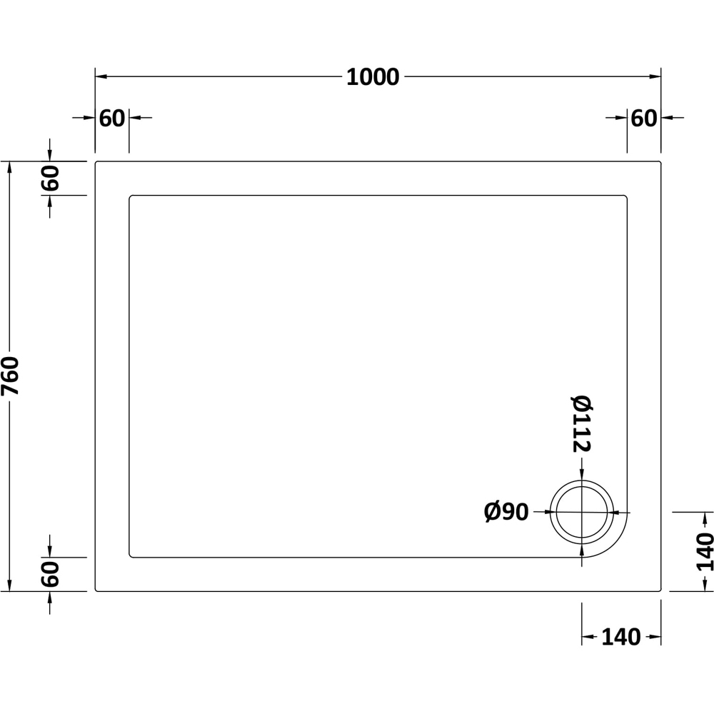 nuie White Slip Resistant Rectangular Shower Tray 1000 x 760mm Image 2