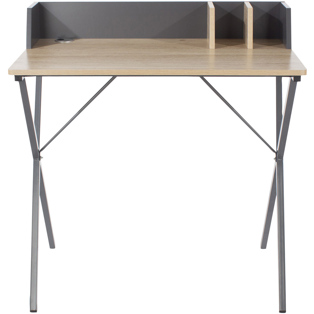 Luxe Study Loft Cross Legs Home Office Study Desk Oak Effect and Grey Image 3
