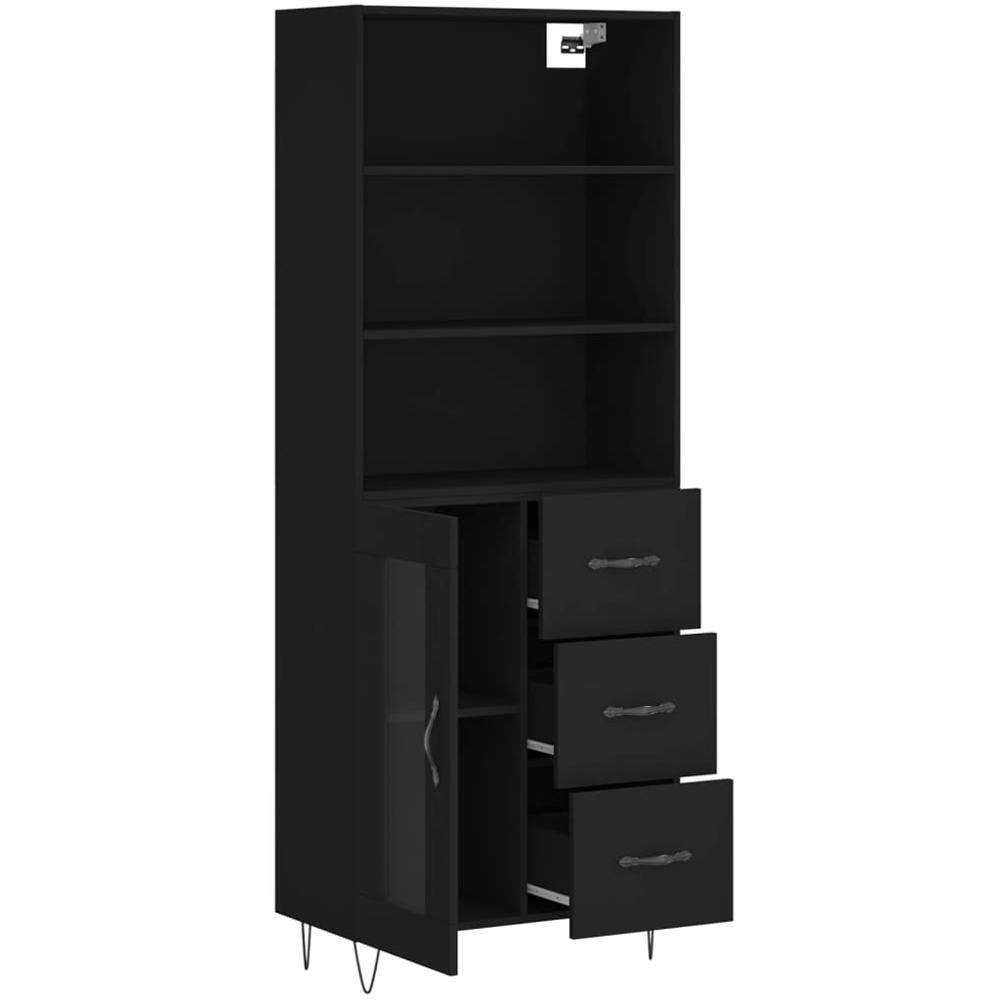 vidaXL Single Door 3 Drawer 5 Shelf Black Highboard Image 4