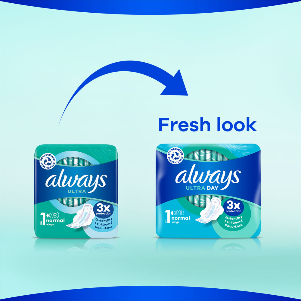 Always Ultra Day Sanitary Towels with Wings Size 1 Normal 13 Pack Image 3