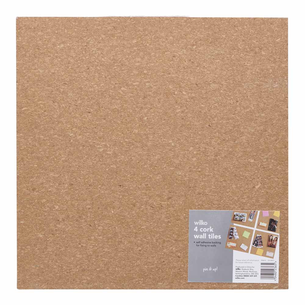 Wilko Cork Wall Tiles 4pk Image 1