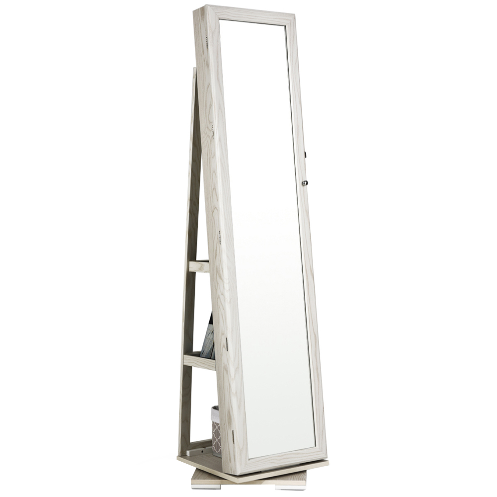 Costway White Rotatable Full Length Mirrored Jewellery Cabinet with 3 Shelf Image 1