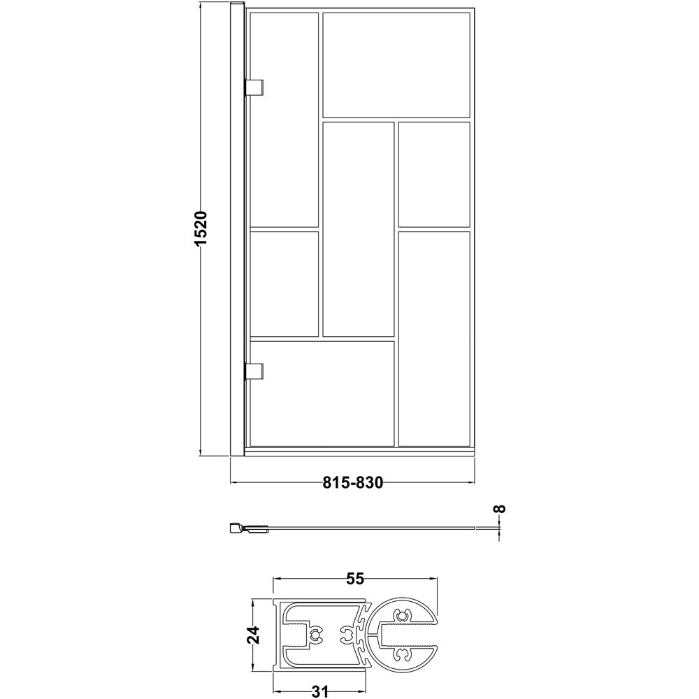 nuie Matt Black Abstract Square Shower Bath Screen 830mm Image 4