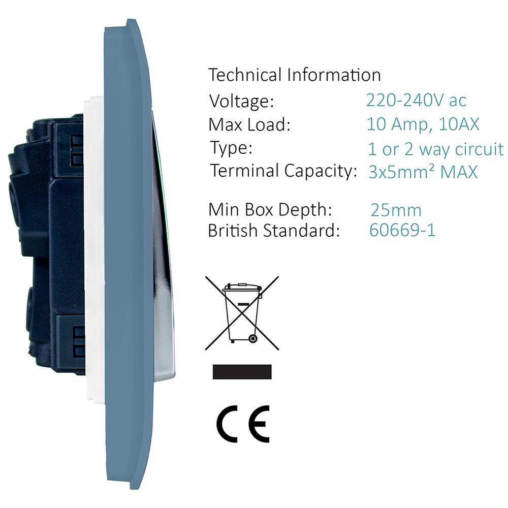 Trendi Switch 1 Gang 1 or 2 Way Sky Blue Rocker Light Switch 2 Pack Image 3