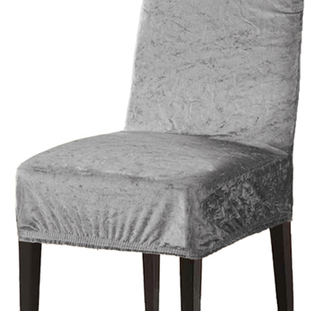 Homerepublic Silver Crushed Velvet Stretch Fit Chair Cover 2 Pack Image 2