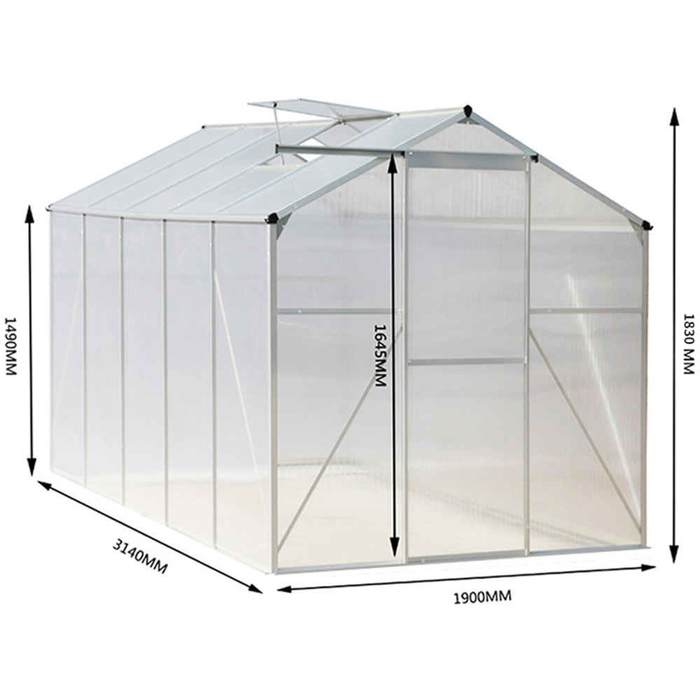 Living and Home Aluminium Polycarbonate 6.2 x 10.3ft Greenhouse Image 6