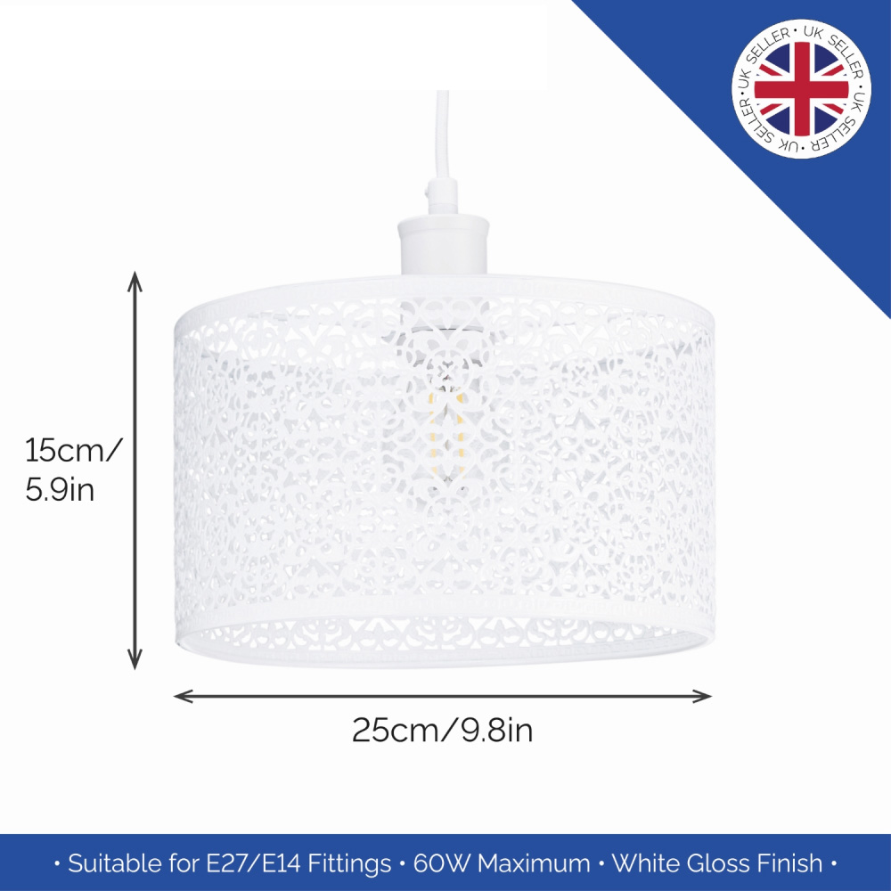 Happy Homewares Moroccan Style Ornate White Gloss Metal Pendant Shade Image 7