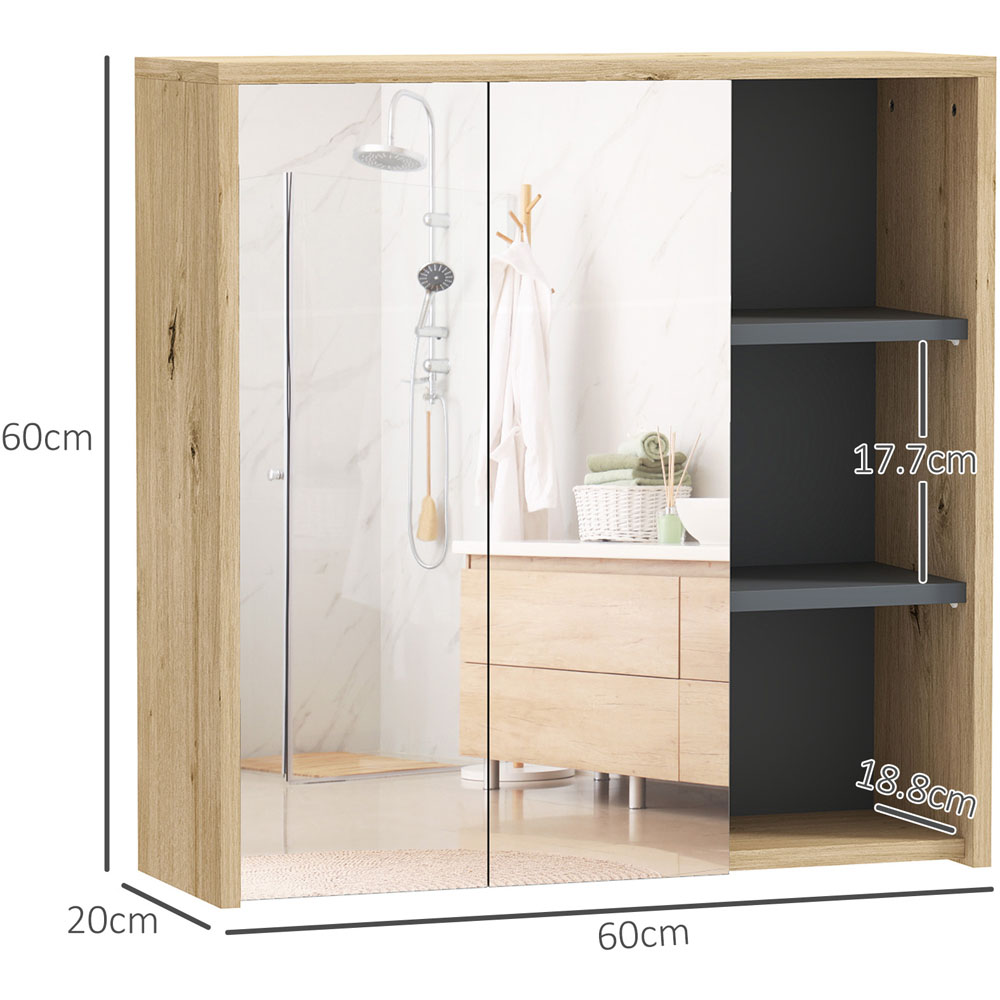 HOMCOM 2 Door 3 Shelf Natural Wall Mounted Mirror Bathroom Storage Cabinet Image 9