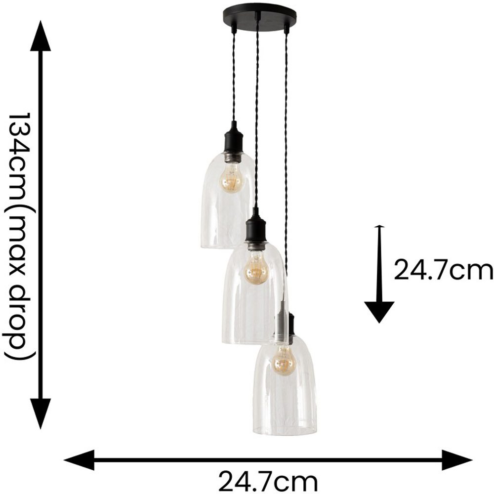 ValueLights Kira Glass Dome 3 Drop Cluster Matte Black LED Ceiling Pendant Light Image 7