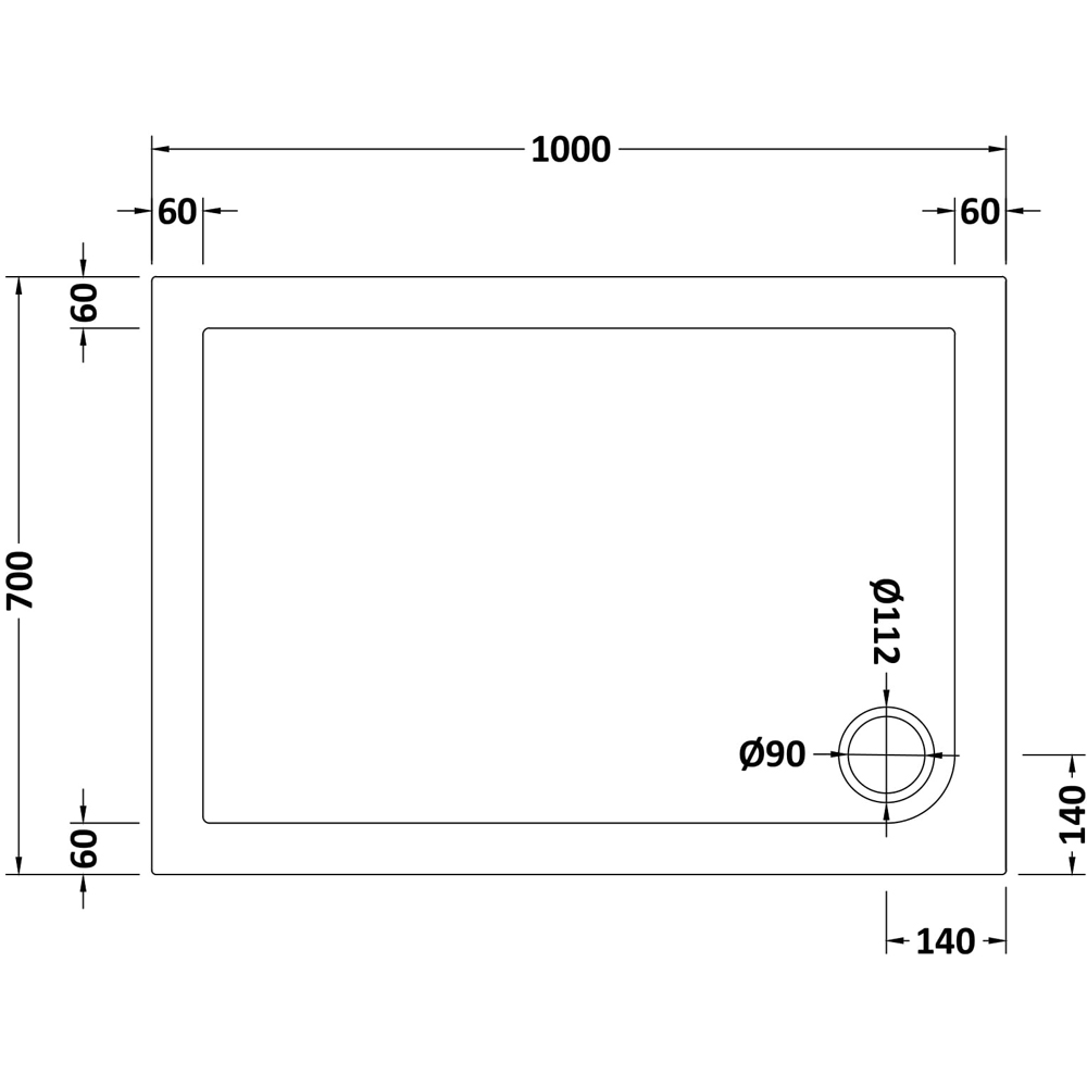 nuie White Slip Resistant Rectangular Shower Tray 1000 x 700mm Image 2