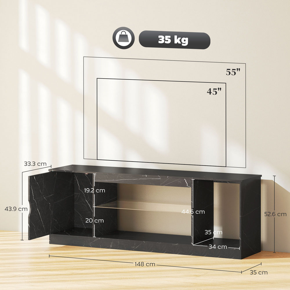 HOMCOM Single Door 3 Shelf Black Marble Effect TV Unit Image 9