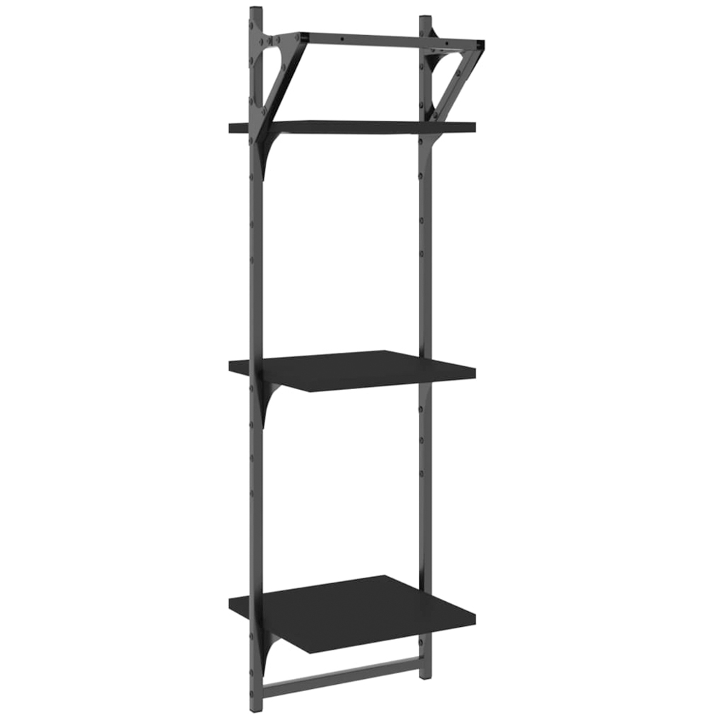 vidaXL Set of 2 3 Shelf Black Floating Wall Shelf with Bar Image 6