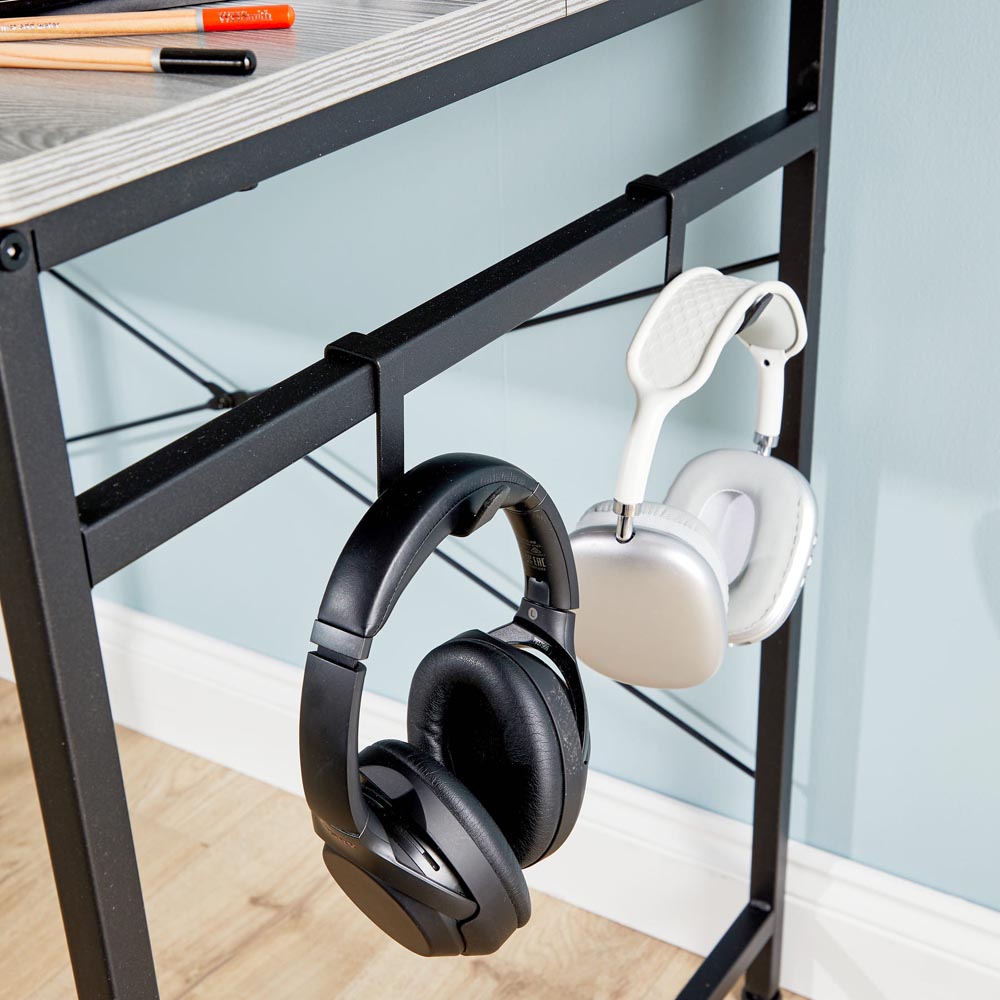 Home Source Stanton 2 Shelf Computer Desk with Hook Grey Image 4
