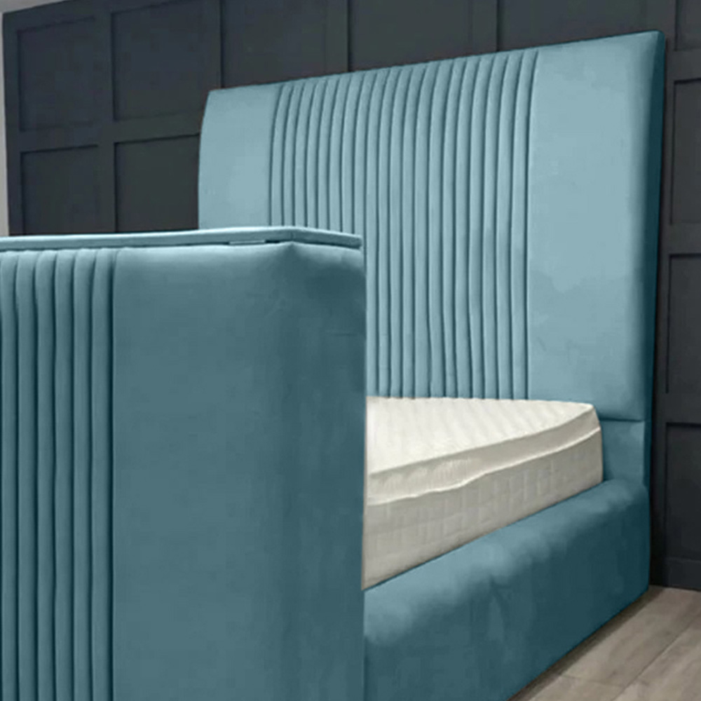 Eleganza Home Emri Double Duck Egg Plush Velvet TV Bed Frame with Lined Headboard Image 2