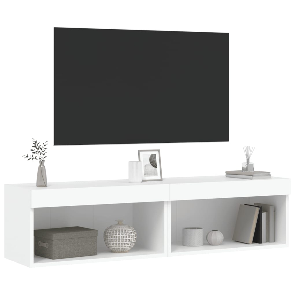 vidaXL Single Shelf White Wall Mounted LED TV Cabinet Set of 2 Image 3