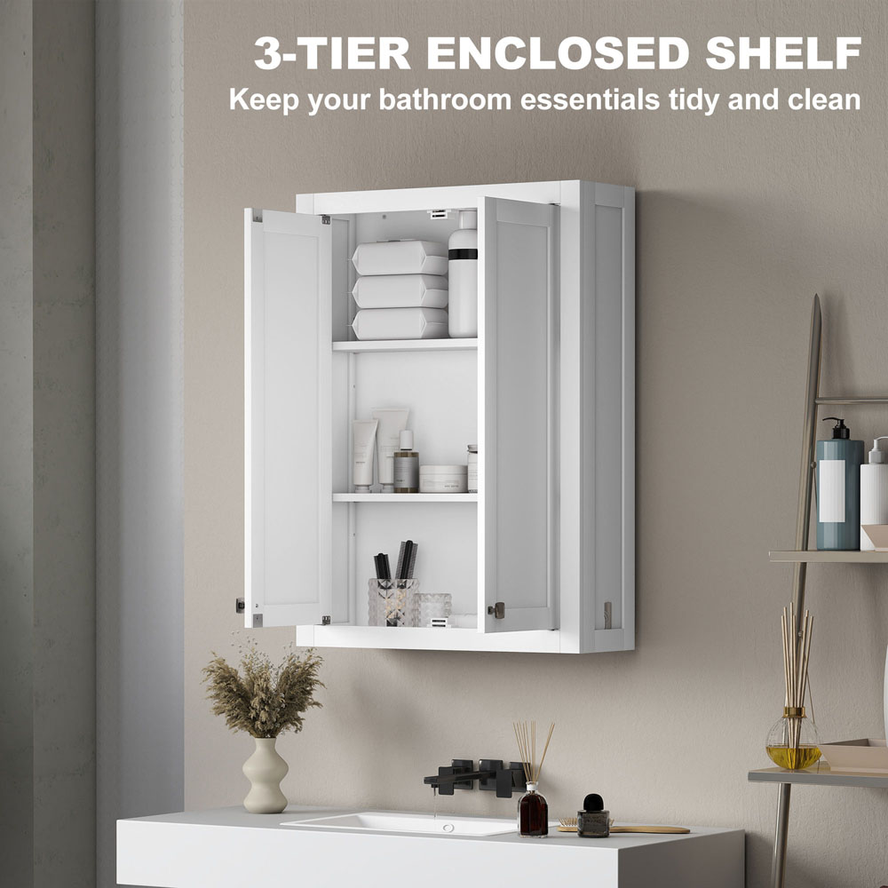 HOMCOM 2 Door White Wall Mounted Bathroom Wall Storage Cabinet Image 4
