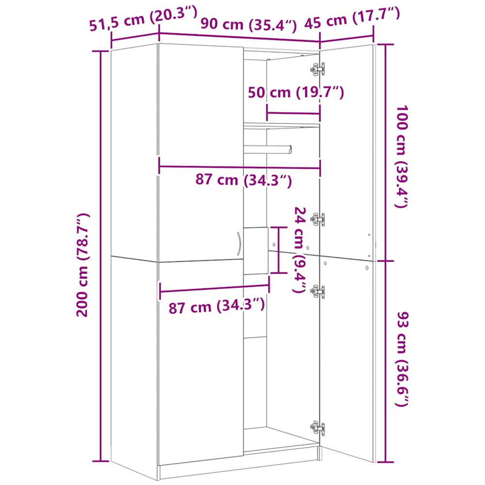 vidaXL 2 Door Old Wood Engineered Wood Wardrobe Image 9