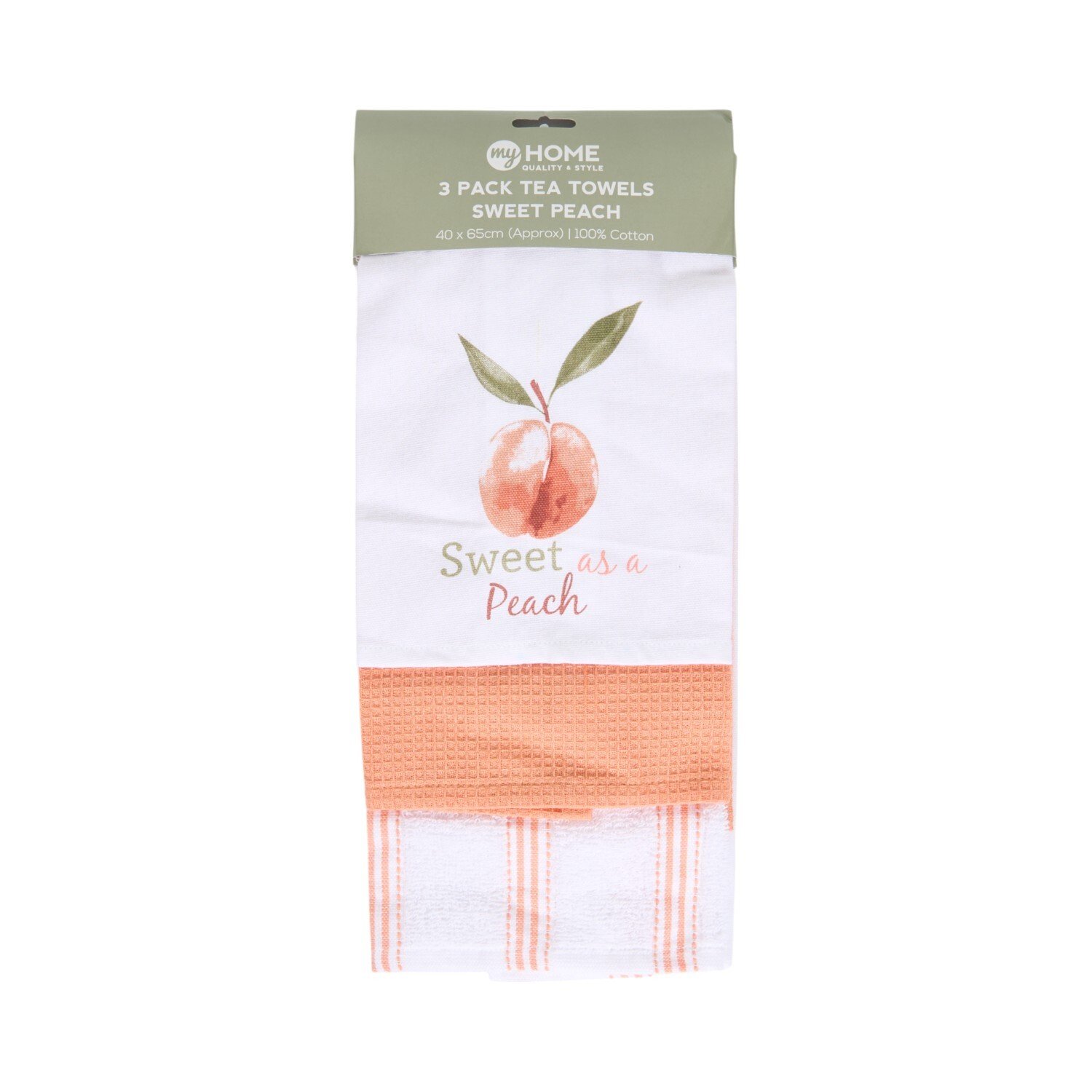 Pack of 3 Sweet Peach Tea Towels White and Peach Image 1