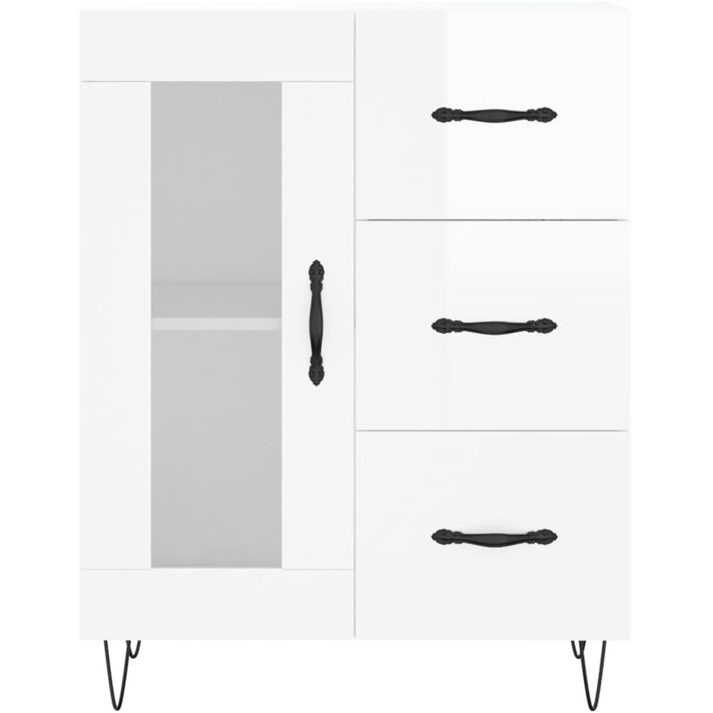 vidaXL Single Glass Door 3 Drawer High Gloss White Sideboard Image 5