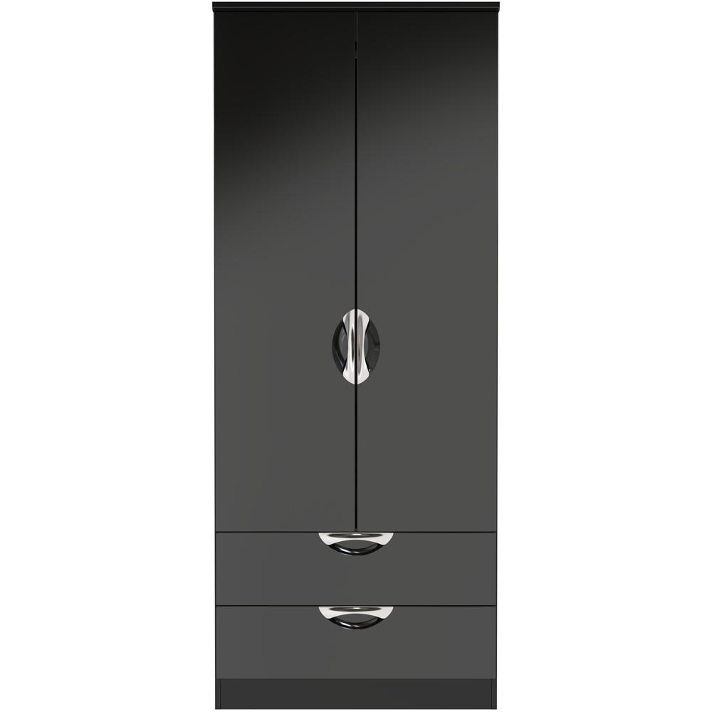 Crowndale Camden 2 Door 2 Drawer Black Gloss and Black Wardrobe Ready Assembled Image 3