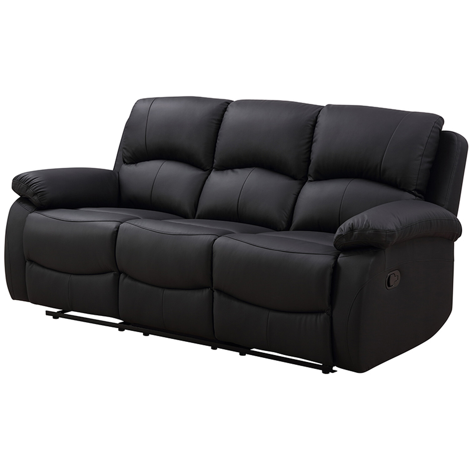 Milano 3 Seater Black Leather Manual Recliner Sofa Image 2
