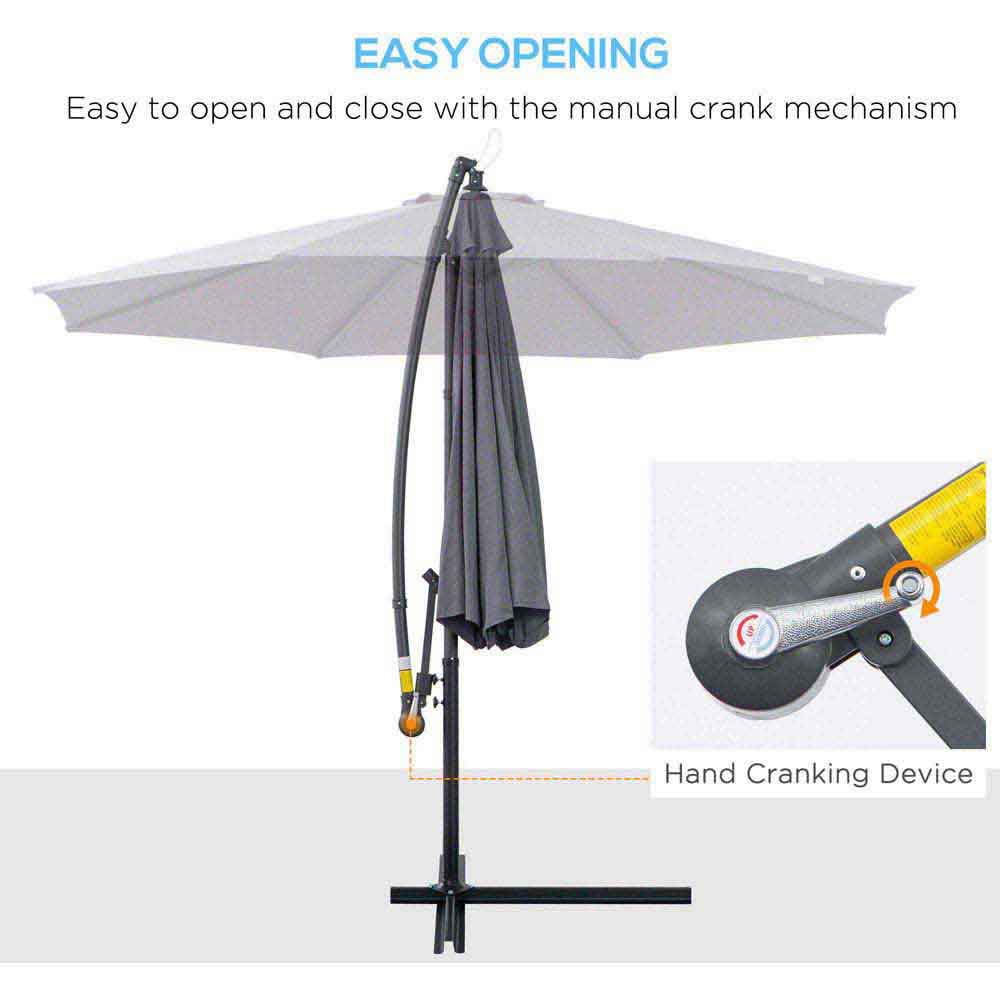 Outsunny Grey Crank Handle Cantilever Banana Parasol with Cross Base 3m Image 4