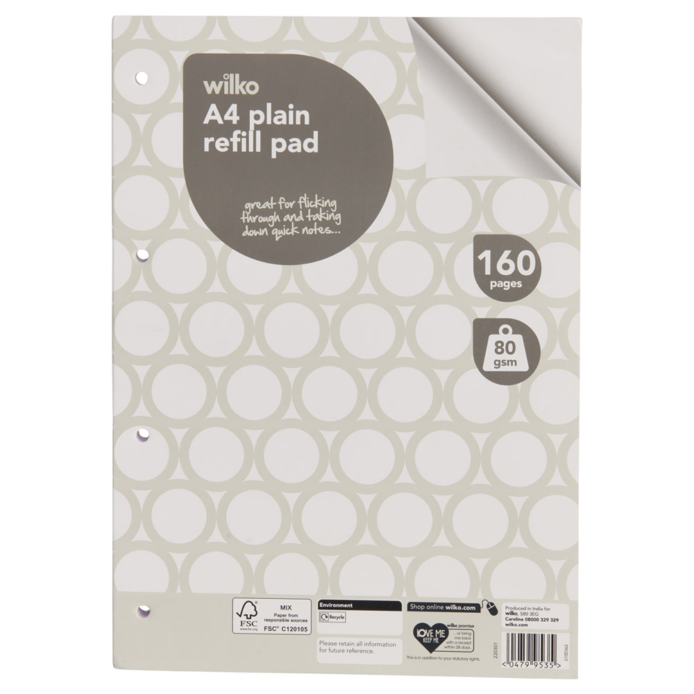Wilko A4 Refill Pad Plain 160 Pages Image 1