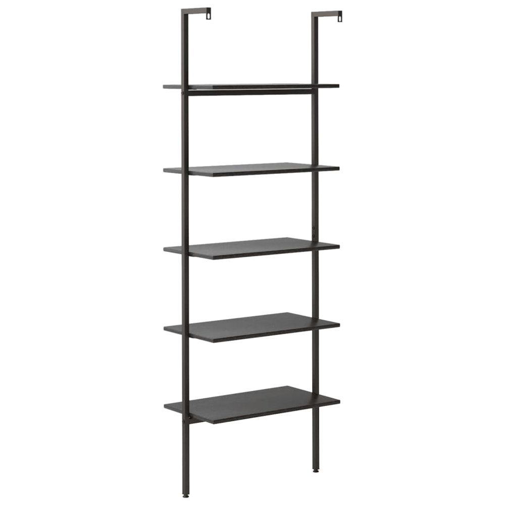 vidaXL 5 Shelf Black Wood and Steel Leaning Bookcase Image 3