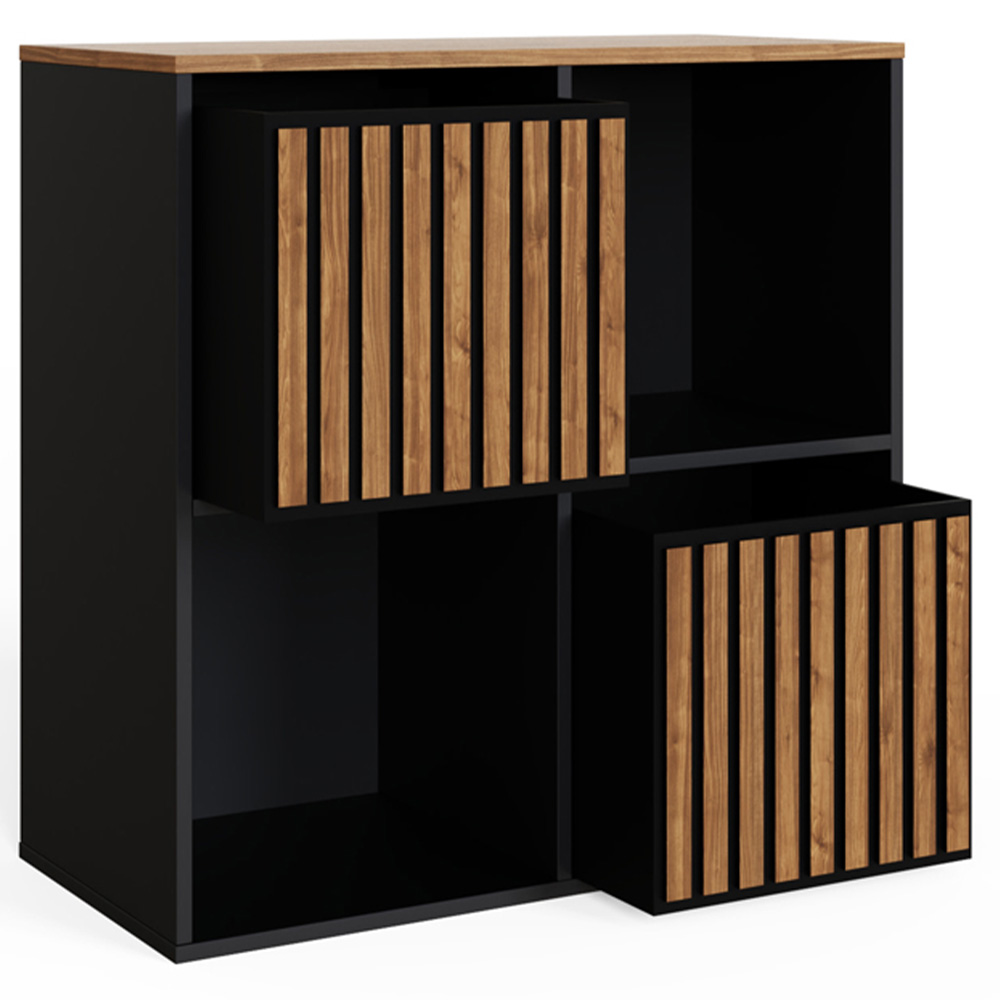 GFW Kube 2 Drawer 2 Shelf Black and Walnut Storage Unit Image 4