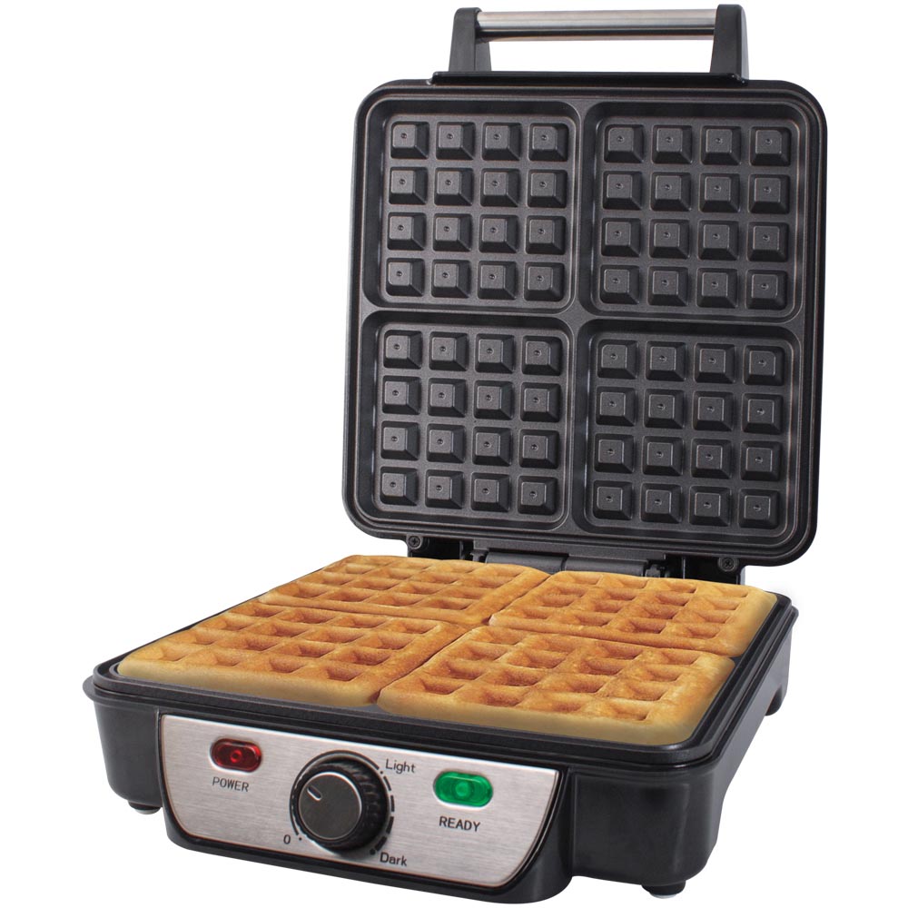 Quest Black and Silver 4 Slice Waffle Maker 1100W Image 1
