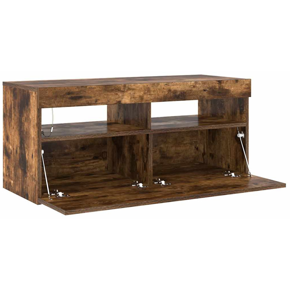 vidaXL 2 Flap Door Smoked Oak TV Cabinet with LED Lights Image 7