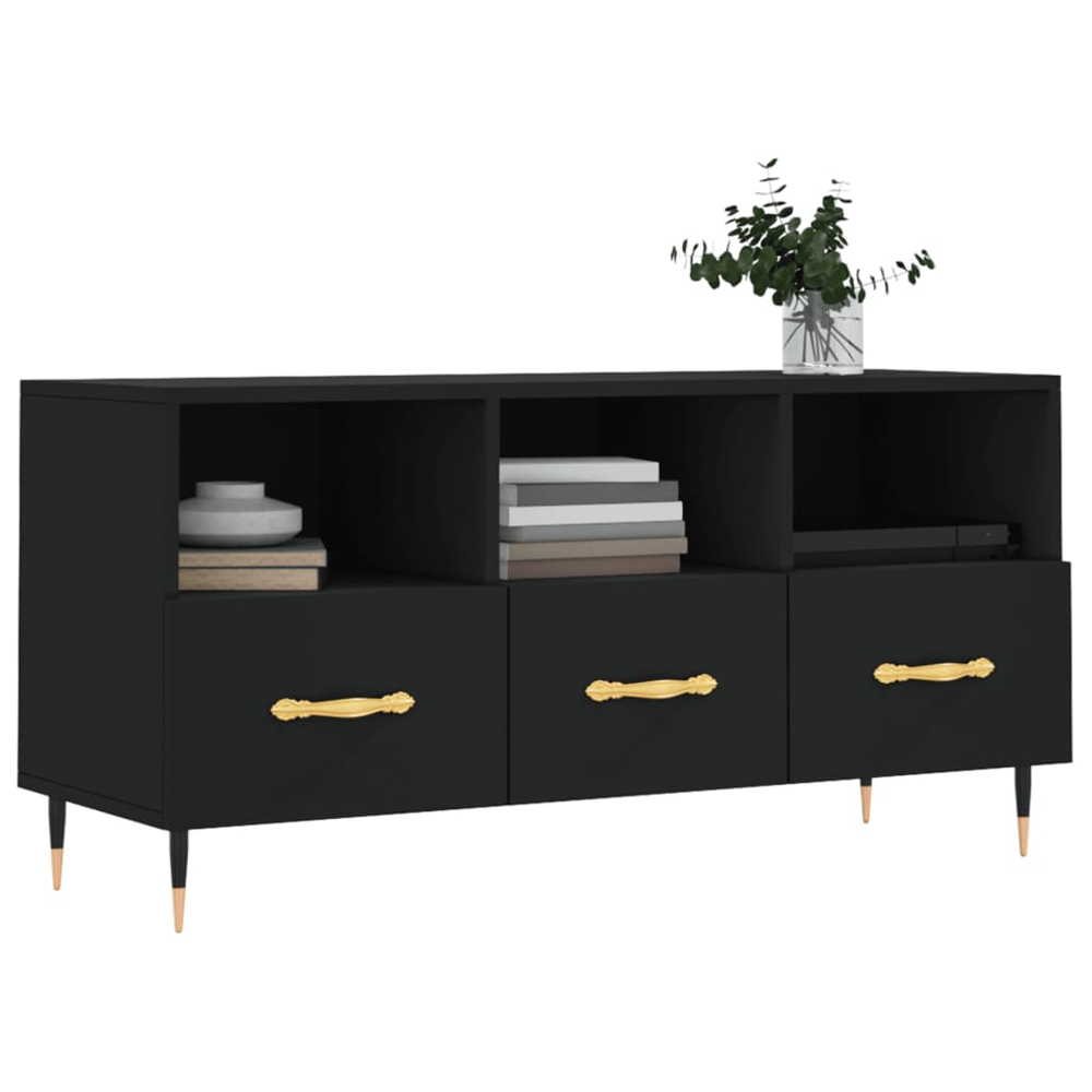 vidaXL 3 Drawer 3 Shelf Black TV Cabinet Image 3