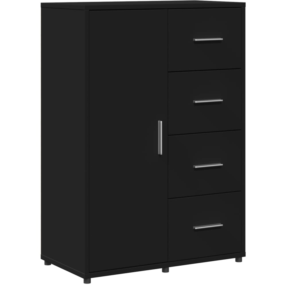 vidaXL Single Door 4 Drawer Black Wooden Sideboard Set of 2 Image 4