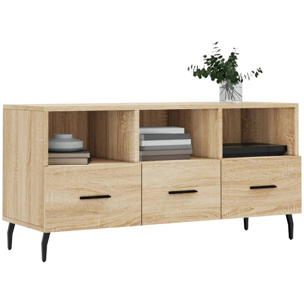 vidaXL 3 Drawer 3 Open Shelf Sonoma Oak TV Cabinet with Metal Stand Image 3