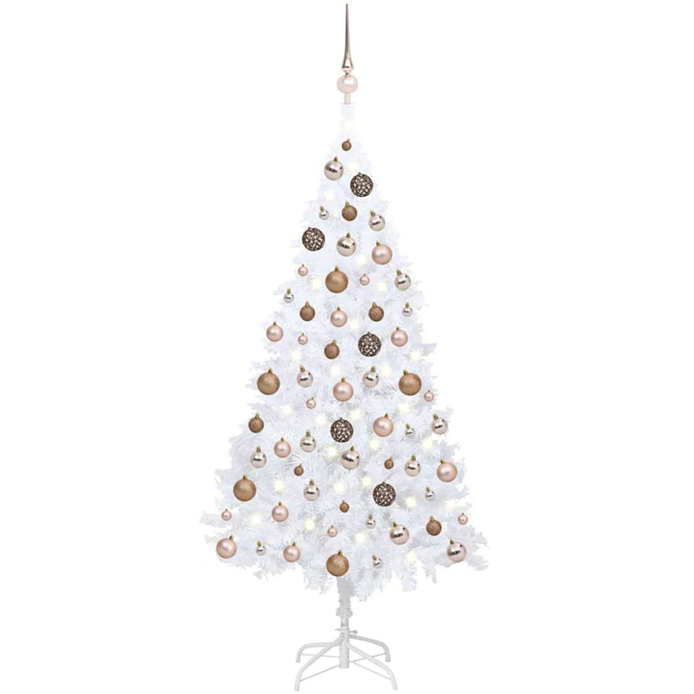 vidaXL White Artificial Christmas Tree with LEDs Rose Gold Decoration Ornaments 5ft Image 1