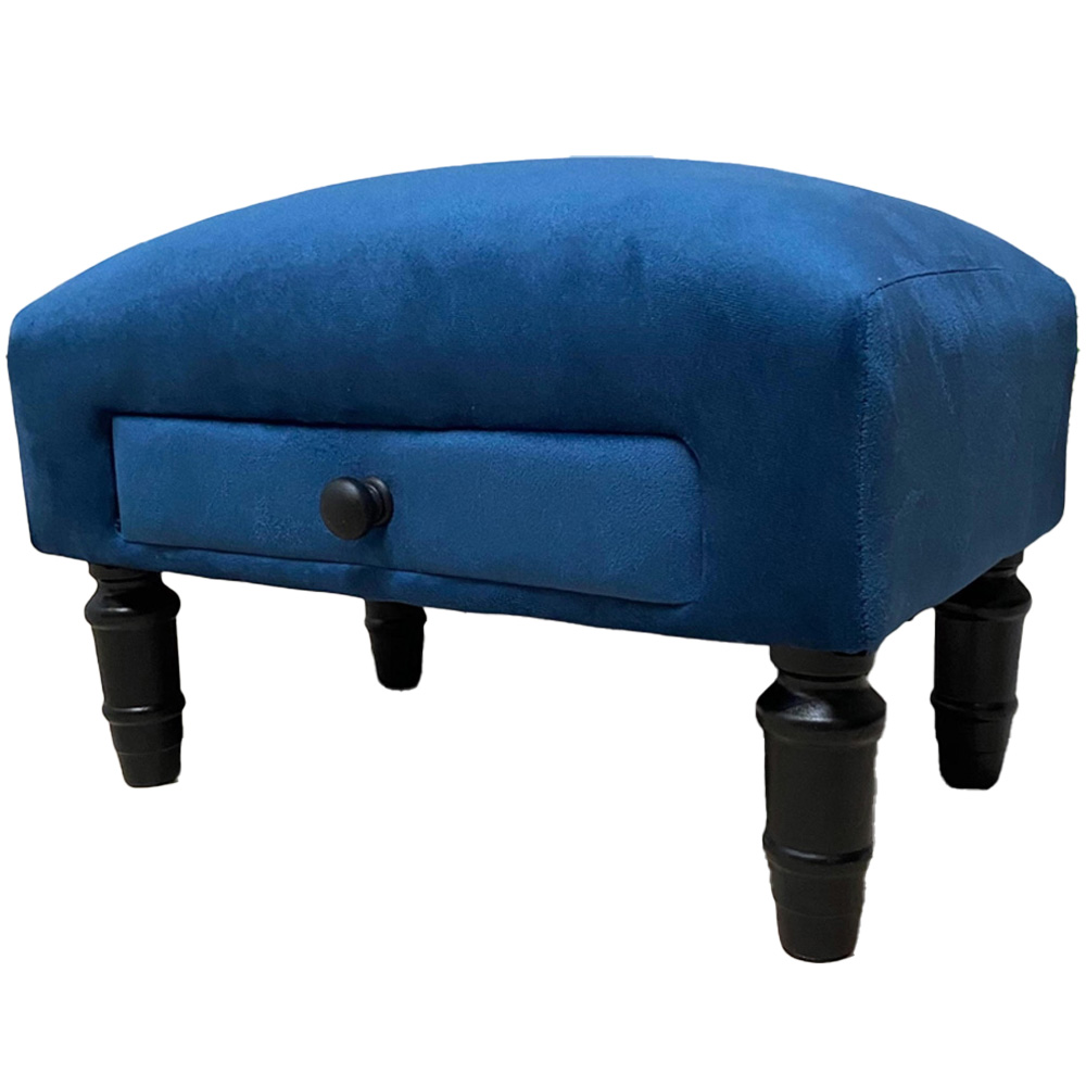 Acacia Home Single Drawer Blue Velvet Footstool Image 2