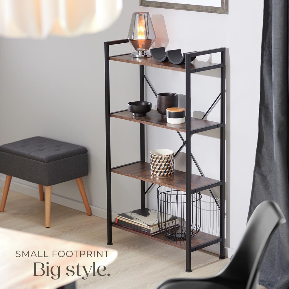 tectake Leeds 4 Shelf Industrial Dark Wood Bookcase Image 8