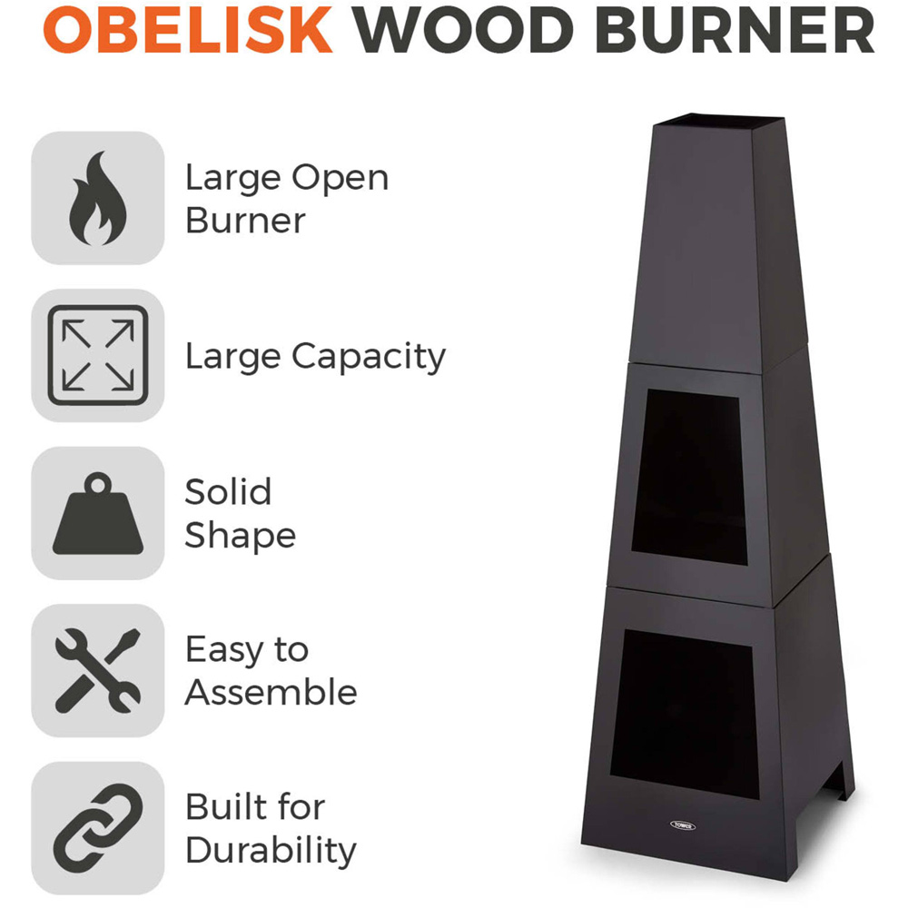 Tower Obelisk Black Wood Burner Image 2
