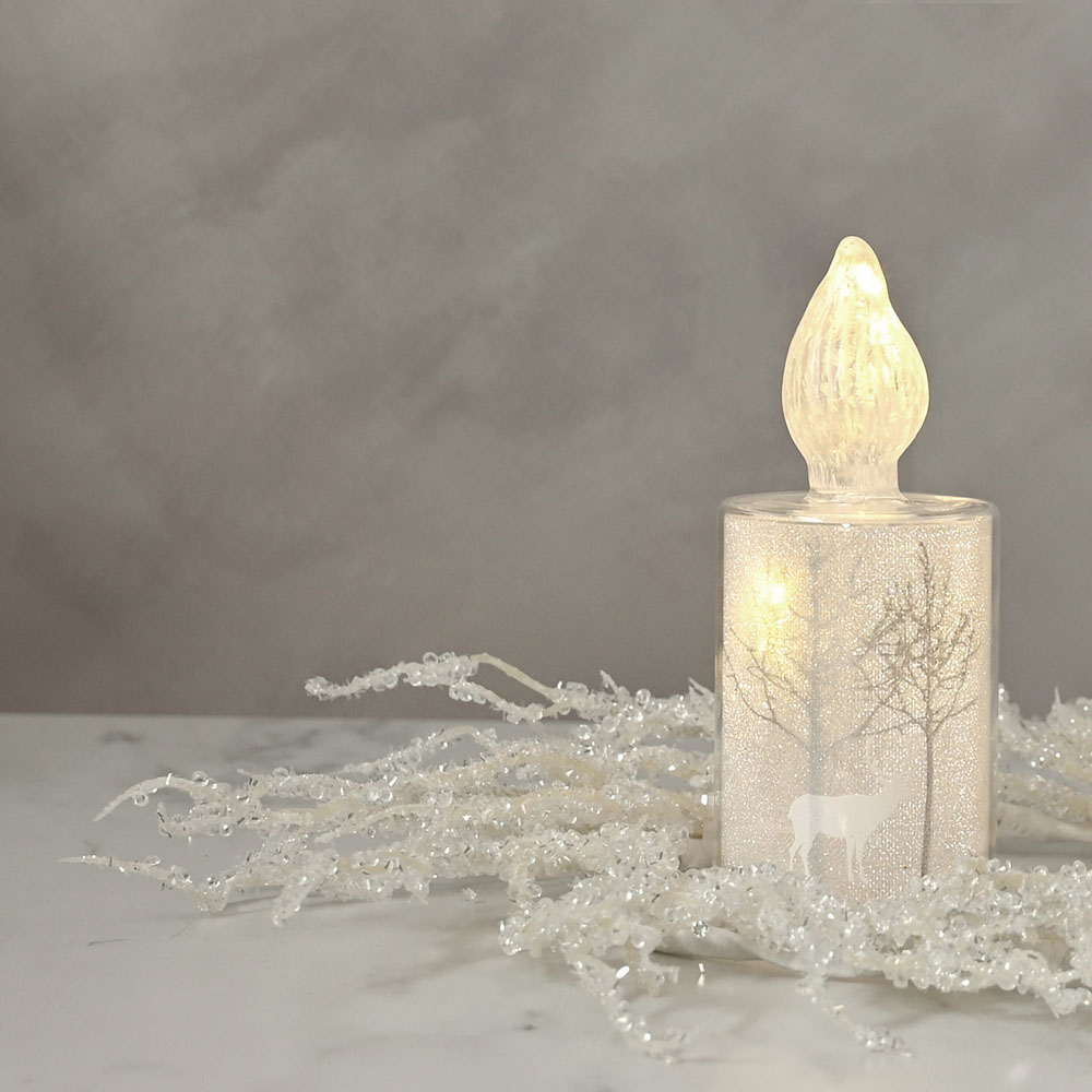 The Christmas Gift Co White LED Forest Scene Glass Candle Small Image 1