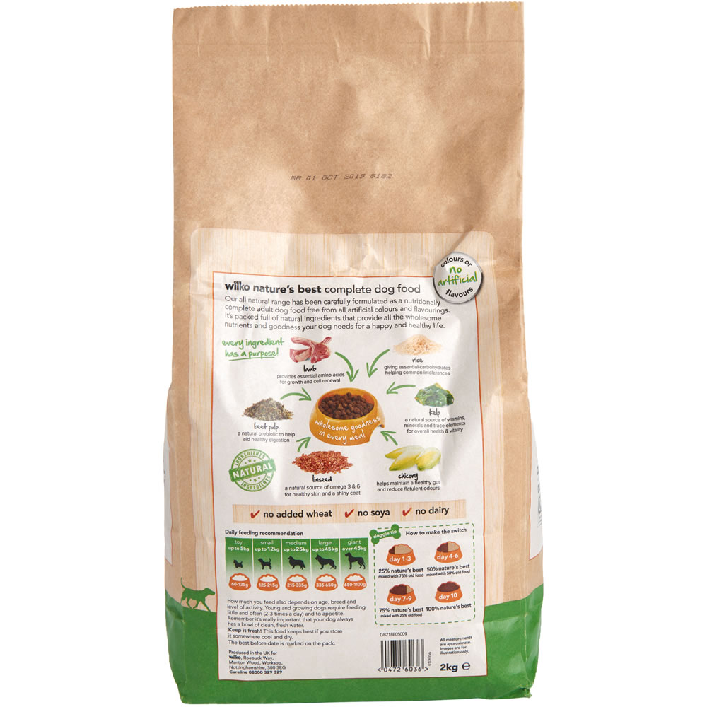 Wilko Nature's Best Lamb Flavour Dry Dog Food 2kg Wilko