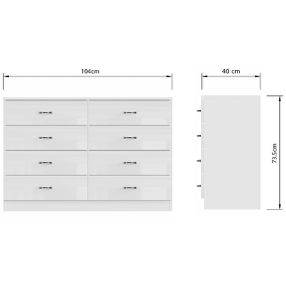 FWStyle Chilton 8 Drawer White Gloss Chest of Drawers Image 7